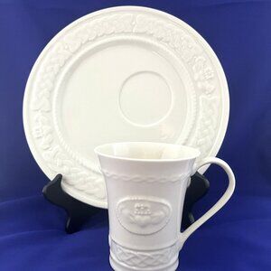 Belleek Snack Plate & Mug, Classic Claddagh Design, Fine Parian China NIB